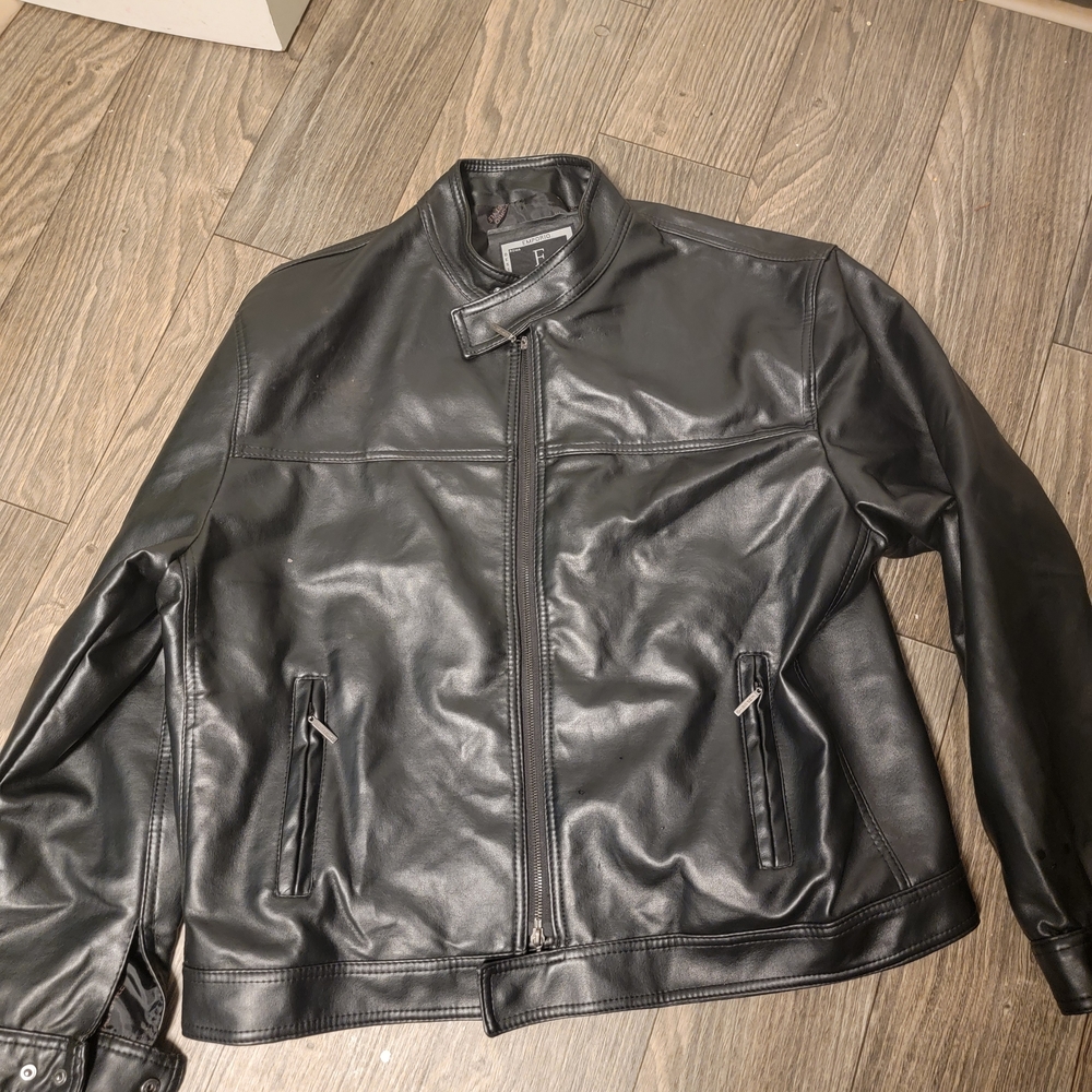 Men’s Emporio leather jacket black Italian zip 2XLarge 6157 Brown moto EUC